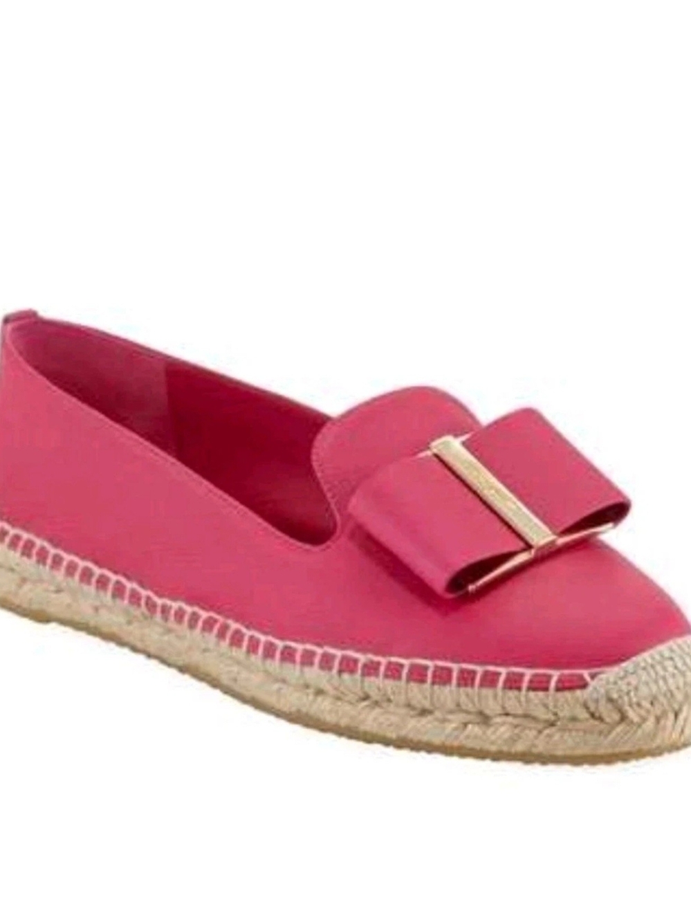 Salvatore Ferragamo Women's Sannio Pink Leather Women's Pink Bow Espadrille Flat